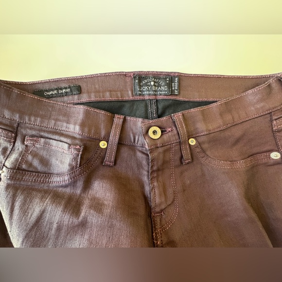 Lucky Brand Burgundy Charlie Skinny Coated Jeans Size 6 - Picture 4 of 4